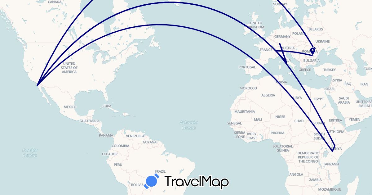 TravelMap itinerary: driving in Switzerland, Germany, Kenya, Mexico, Romania, Vatican City (Africa, Europe, North America)